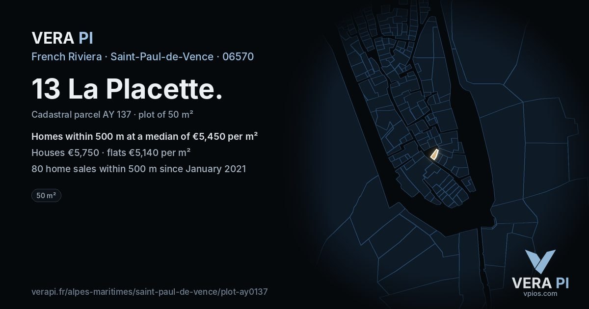 13 La Placette, Saint-Paul-de-Vence at night – the plot lit, the parcels around coloured by the prices near them