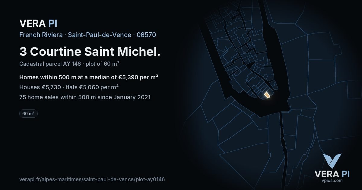 3 Courtine Saint Michel, Saint-Paul-de-Vence at night – the plot lit, the parcels around coloured by the prices near them