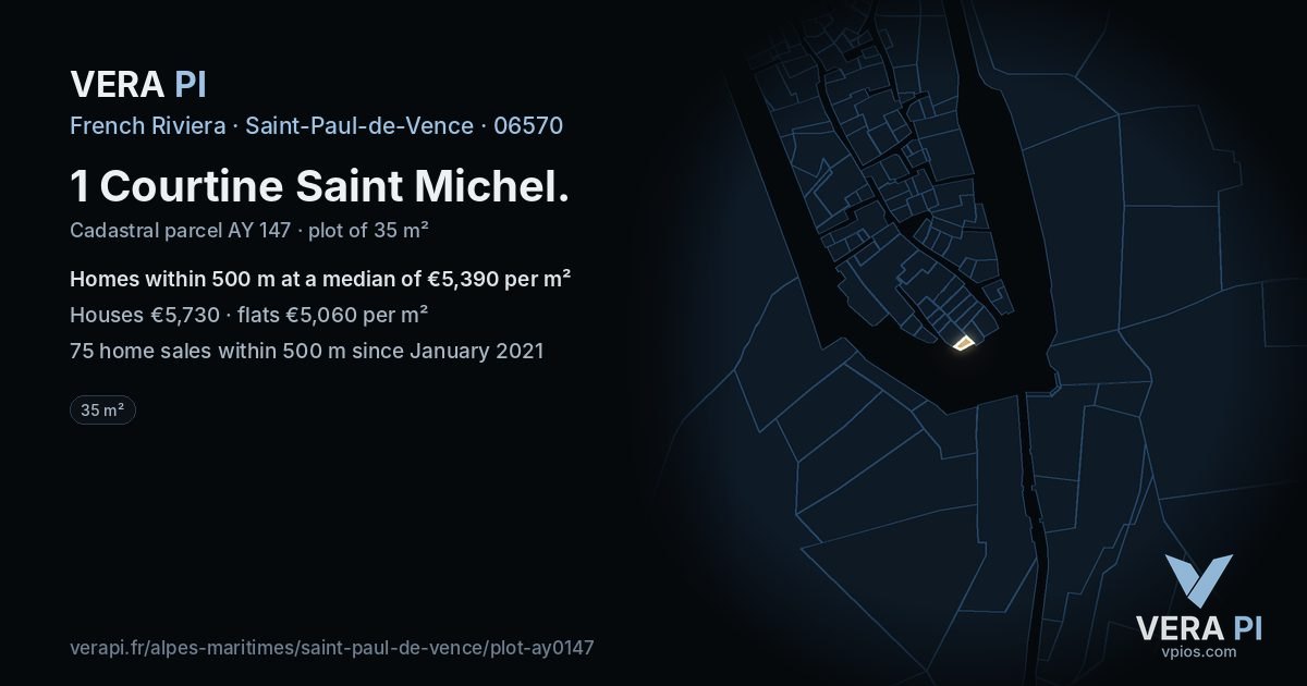 1 Courtine Saint Michel, Saint-Paul-de-Vence at night – the plot lit, the parcels around coloured by the prices near them