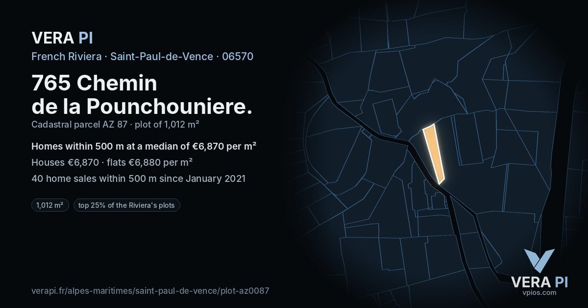 765 Chemin de la Pounchouniere, Saint-Paul-de-Vence at night – the plot lit, the parcels around coloured by the prices near them