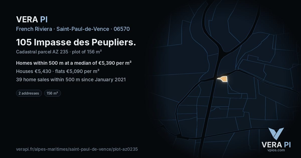 105 Impasse des Peupliers, Saint-Paul-de-Vence at night – the plot lit, the parcels around coloured by the prices near them