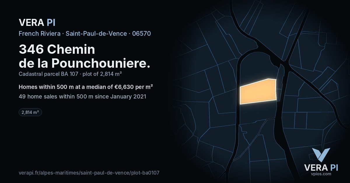 346 Chemin de la Pounchouniere, Saint-Paul-de-Vence at night – the plot lit, the parcels around coloured by the prices near them