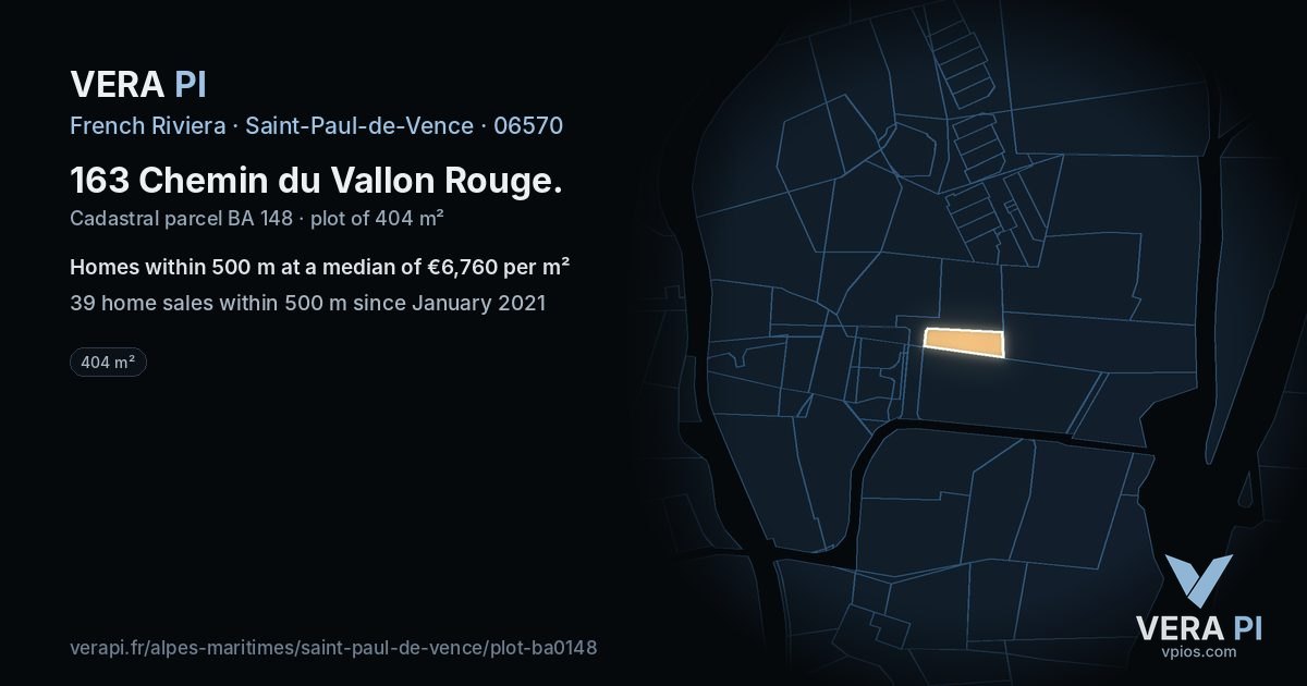 163 Chemin du Vallon Rouge, Saint-Paul-de-Vence at night – the plot lit, the parcels around coloured by the prices near them