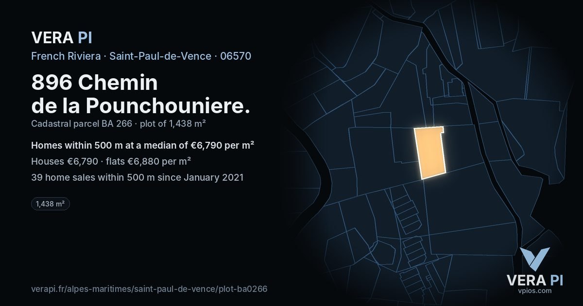 896 Chemin de la Pounchouniere, Saint-Paul-de-Vence at night – the plot lit, the parcels around coloured by the prices near them