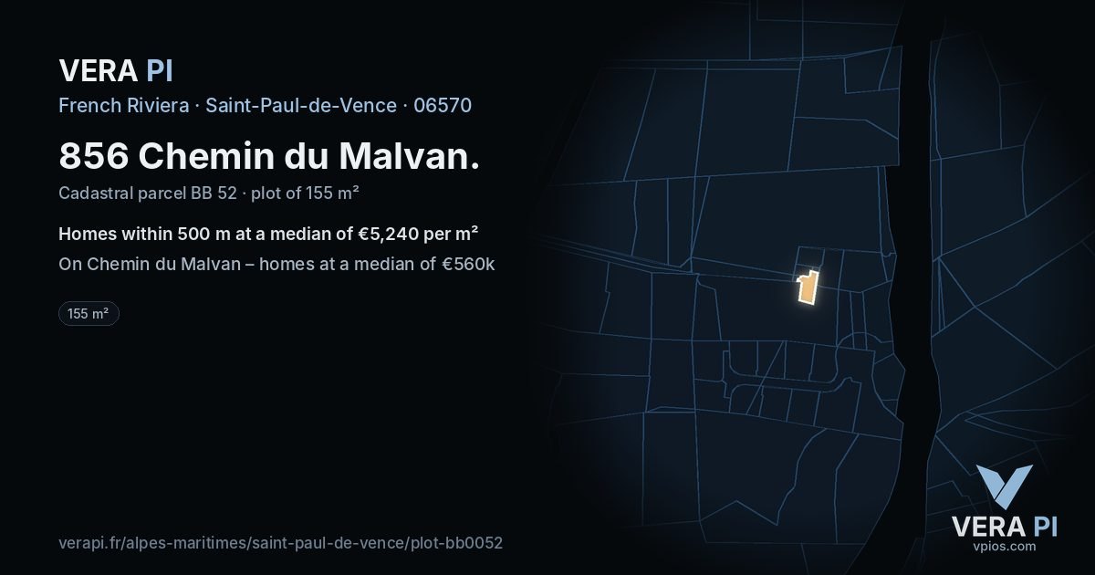 856 Chemin du Malvan, Saint-Paul-de-Vence at night – the plot lit, the parcels around coloured by the prices near them