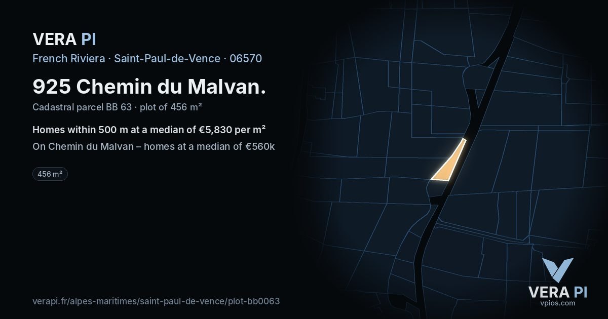 925 Chemin du Malvan, Saint-Paul-de-Vence at night – the plot lit, the parcels around coloured by the prices near them