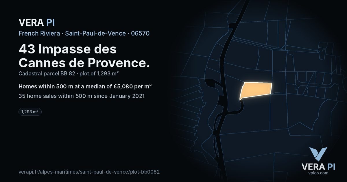 43 Impasse des Cannes de Provence, Saint-Paul-de-Vence at night – the plot lit, the parcels around coloured by the prices near them