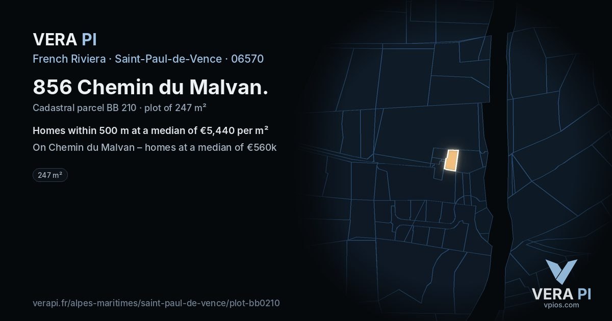 856 Chemin du Malvan, Saint-Paul-de-Vence at night – the plot lit, the parcels around coloured by the prices near them