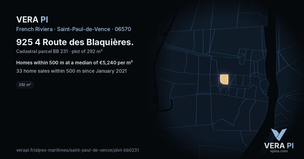 925 4 Route des Blaquières, Saint-Paul-de-Vence at night – the plot lit, the parcels around coloured by the prices near them