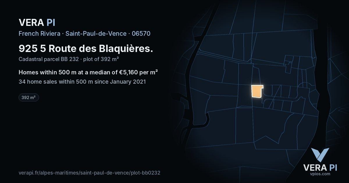 925 5 Route des Blaquières, Saint-Paul-de-Vence at night – the plot lit, the parcels around coloured by the prices near them