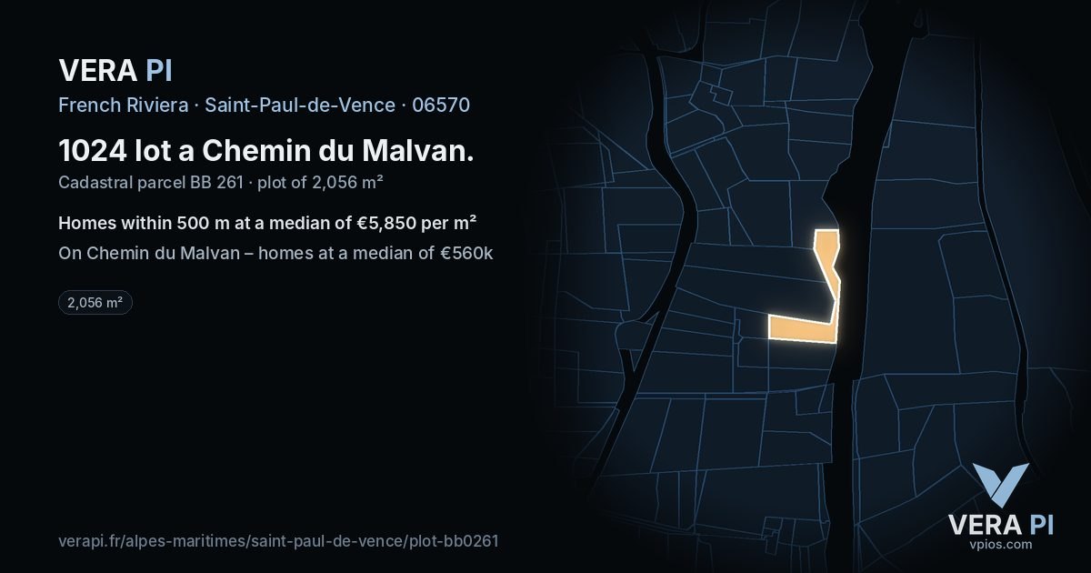 1024 lot a Chemin du Malvan, Saint-Paul-de-Vence at night – the plot lit, the parcels around coloured by the prices near them