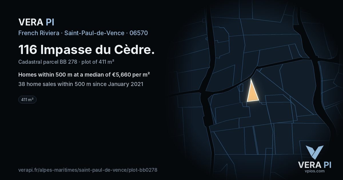 116 Impasse du Cèdre, Saint-Paul-de-Vence at night – the plot lit, the parcels around coloured by the prices near them
