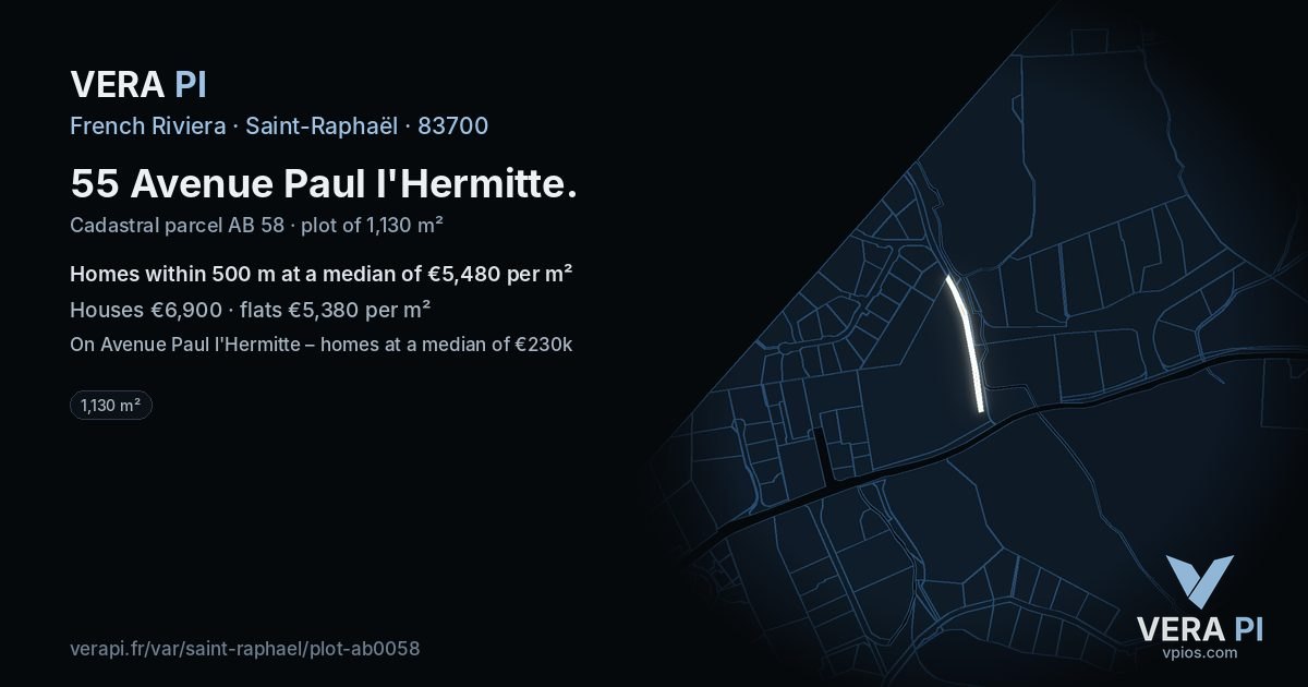 55 Avenue Paul l'Hermitte, Saint-Raphaël at night – the plot lit, the parcels around coloured by the prices near them