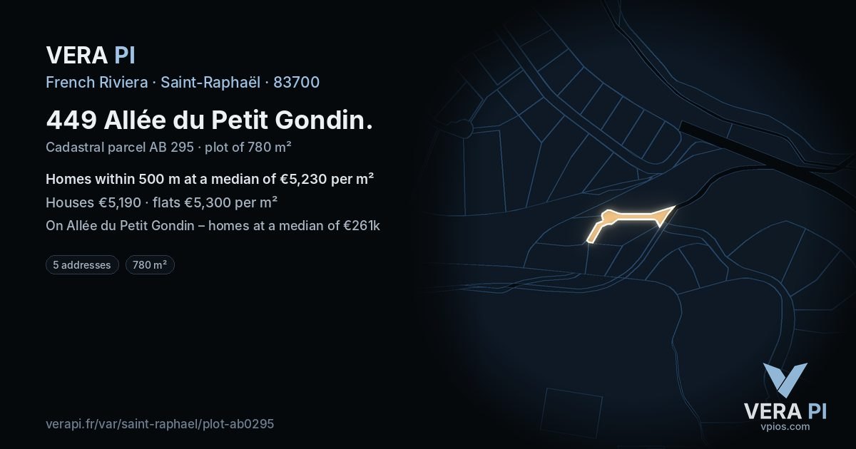 449 Allée du Petit Gondin, Saint-Raphaël at night – the plot lit, the parcels around coloured by the prices near them