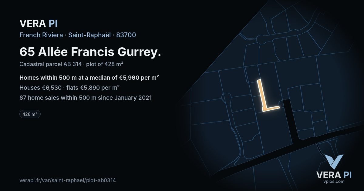 65 Allée Francis Gurrey, Saint-Raphaël at night – the plot lit, the parcels around coloured by the prices near them