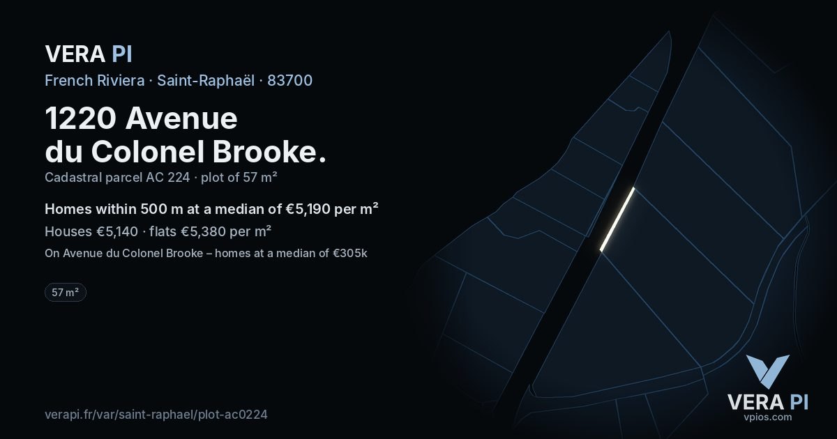 1220 Avenue du Colonel Brooke, Saint-Raphaël at night – the plot lit, the parcels around coloured by the prices near them