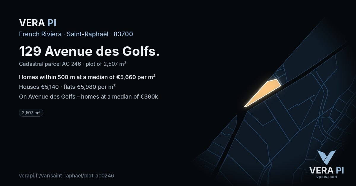 129 Avenue des Golfs, Saint-Raphaël at night – the plot lit, the parcels around coloured by the prices near them