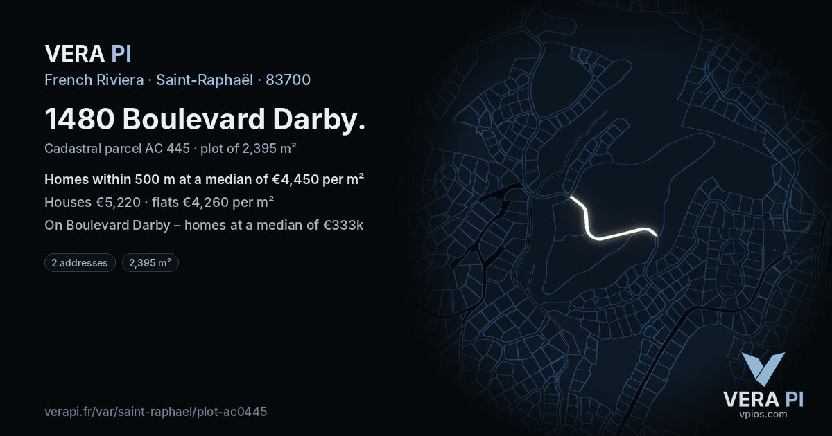 1480 Boulevard Darby, Saint-Raphaël at night – the plot lit, the parcels around coloured by the prices near them