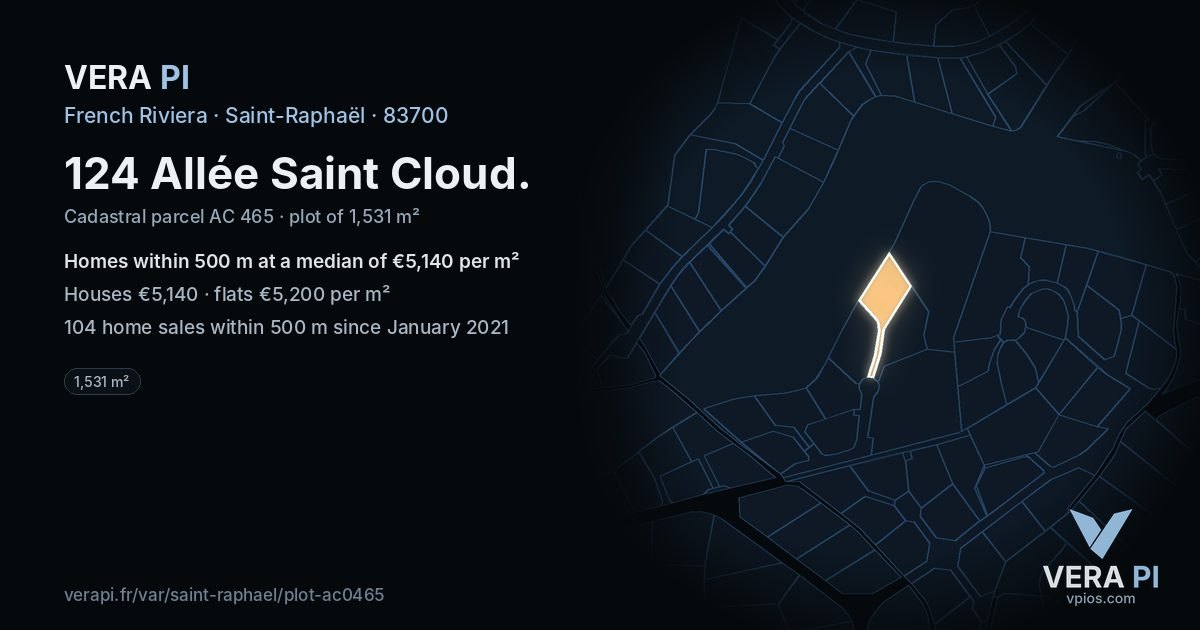 124 Allée Saint Cloud, Saint-Raphaël at night – the plot lit, the parcels around coloured by the prices near them