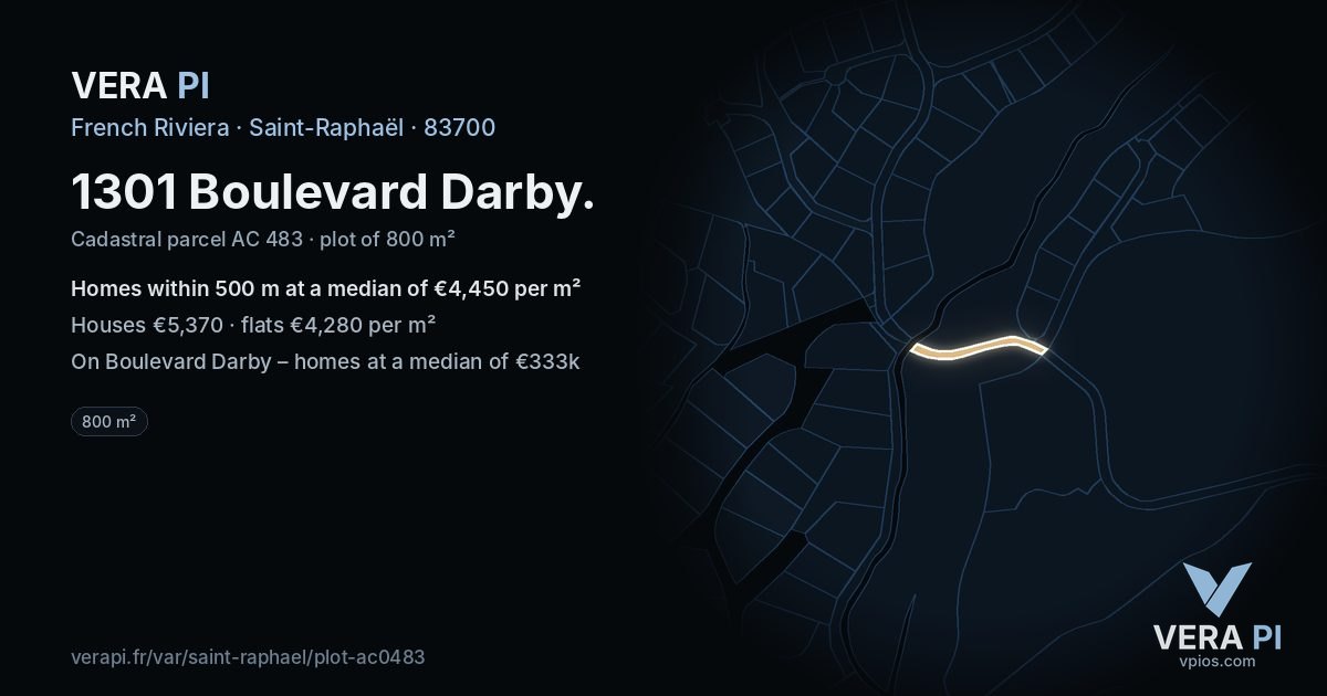 1301 Boulevard Darby, Saint-Raphaël at night – the plot lit, the parcels around coloured by the prices near them