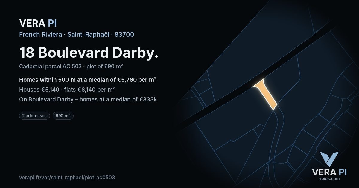 18 Boulevard Darby, Saint-Raphaël at night – the plot lit, the parcels around coloured by the prices near them