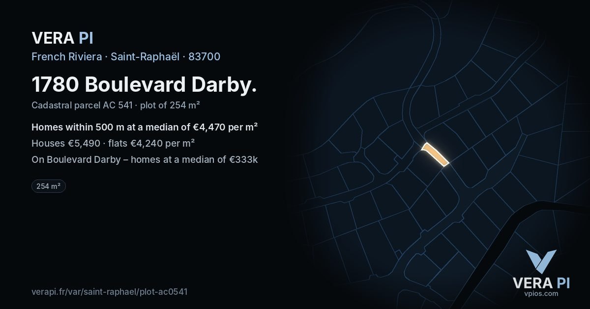 1780 Boulevard Darby, Saint-Raphaël at night – the plot lit, the parcels around coloured by the prices near them