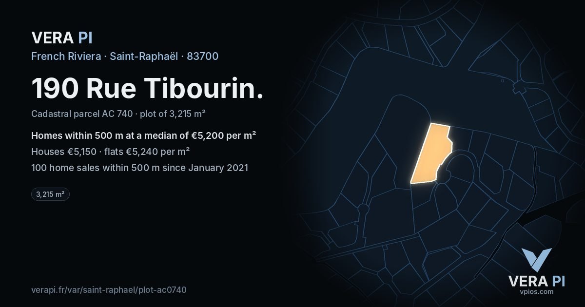 190 Rue Tibourin, Saint-Raphaël at night – the plot lit, the parcels around coloured by the prices near them