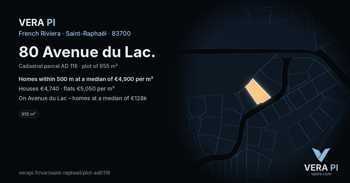 80 Avenue du Lac, Saint-Raphaël at night – the plot lit, the parcels around coloured by the prices near them