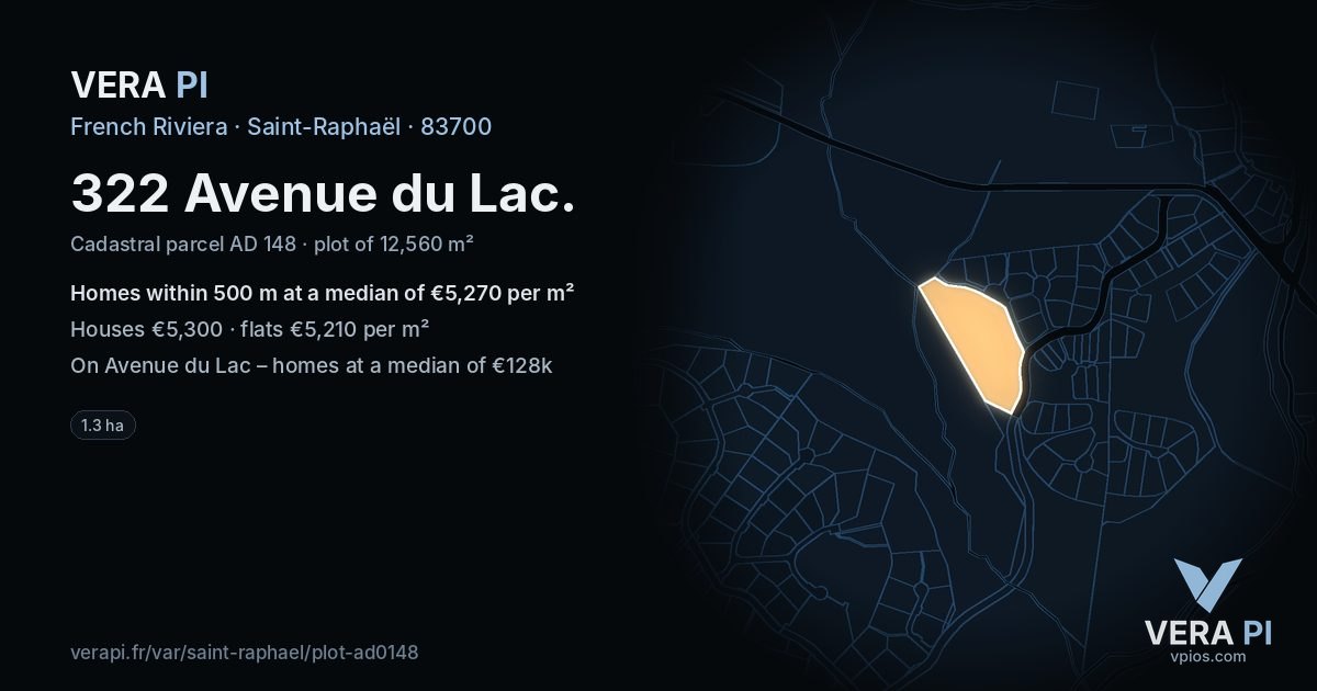 322 Avenue du Lac, Saint-Raphaël at night – the plot lit, the parcels around coloured by the prices near them