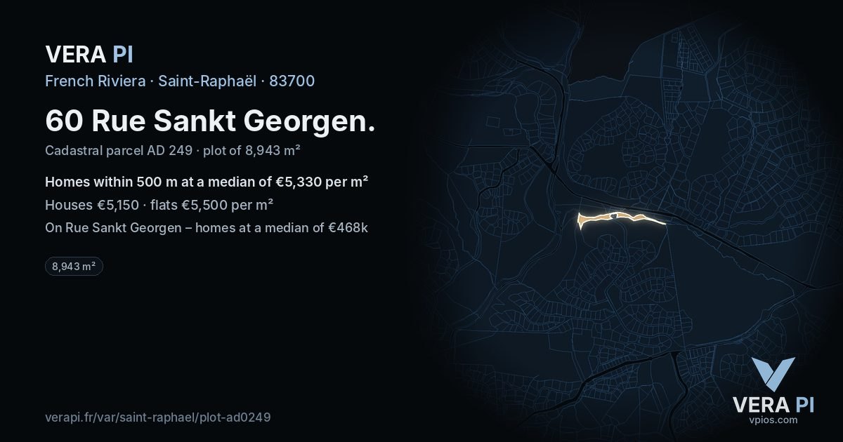 60 Rue Sankt Georgen, Saint-Raphaël at night – the plot lit, the parcels around coloured by the prices near them