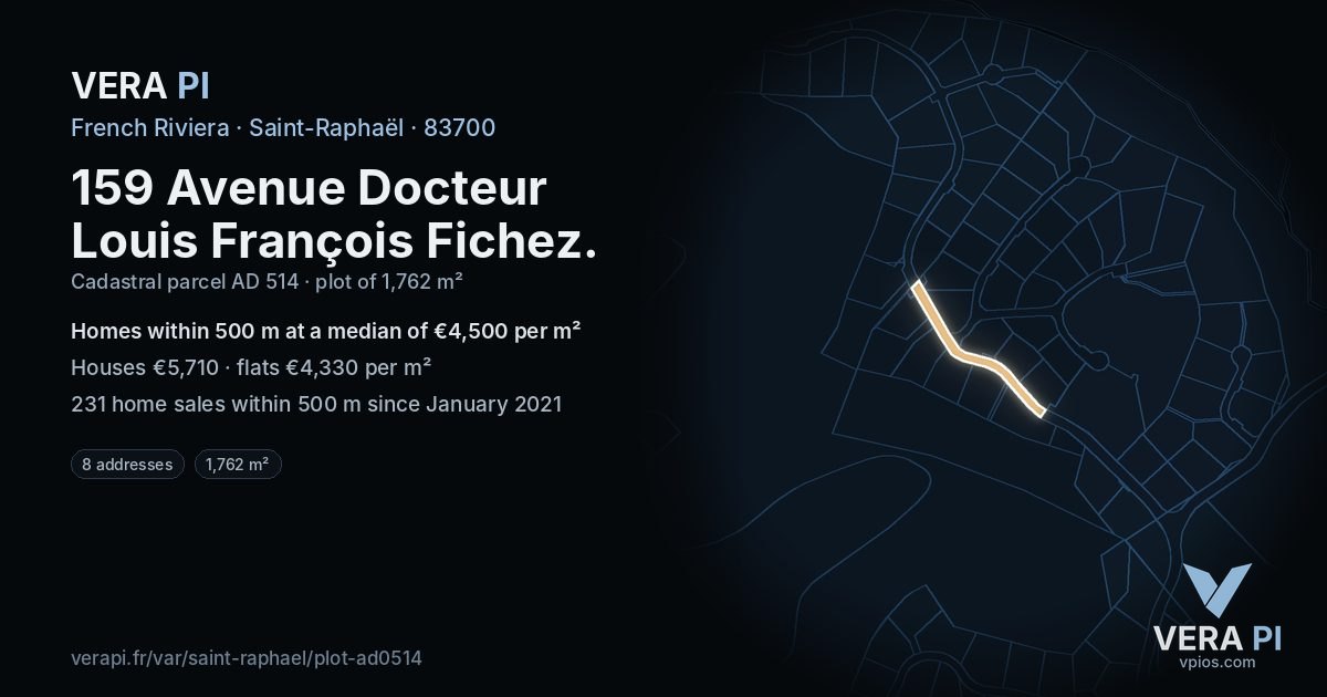 159 Avenue Docteur Louis François Fichez, Saint-Raphaël at night – the plot lit, the parcels around coloured by the prices near them