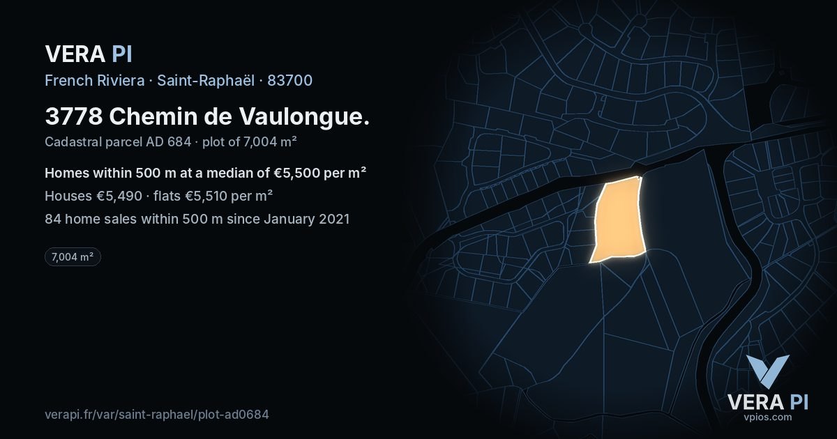 3778 Chemin de Vaulongue, Saint-Raphaël at night – the plot lit, the parcels around coloured by the prices near them