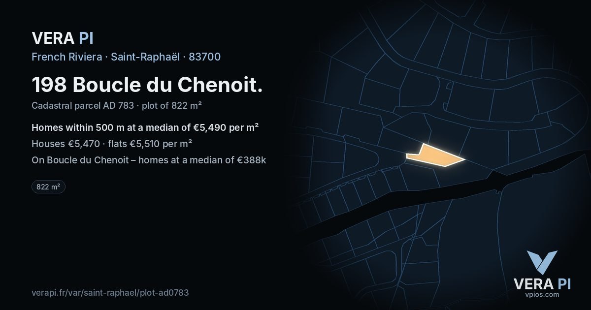 198 Boucle du Chenoit, Saint-Raphaël at night – the plot lit, the parcels around coloured by the prices near them