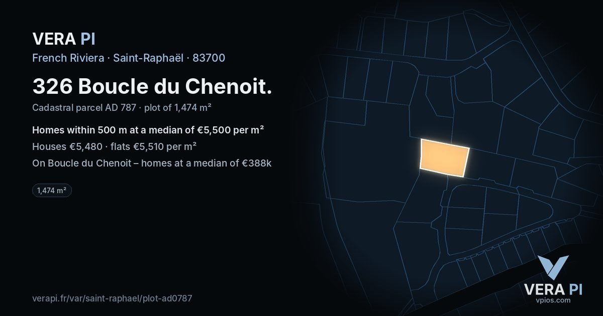 326 Boucle du Chenoit, Saint-Raphaël at night – the plot lit, the parcels around coloured by the prices near them