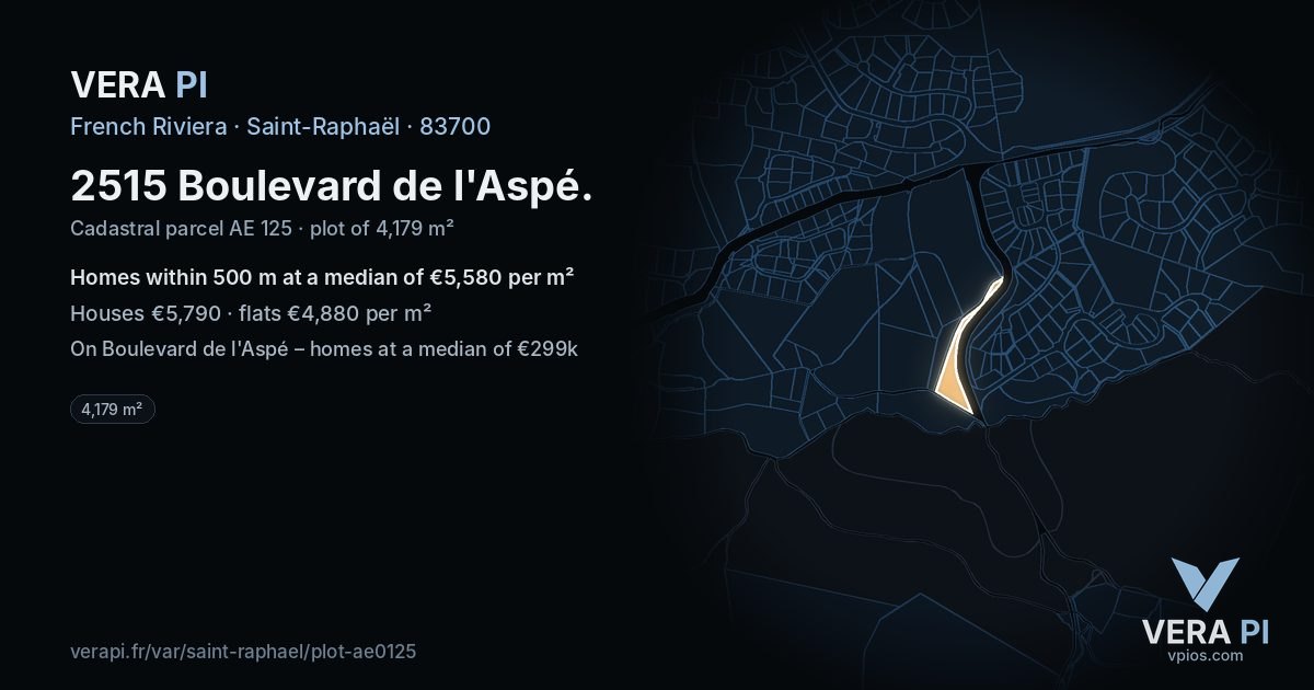 2515 Boulevard de l'Aspé, Saint-Raphaël at night – the plot lit, the parcels around coloured by the prices near them