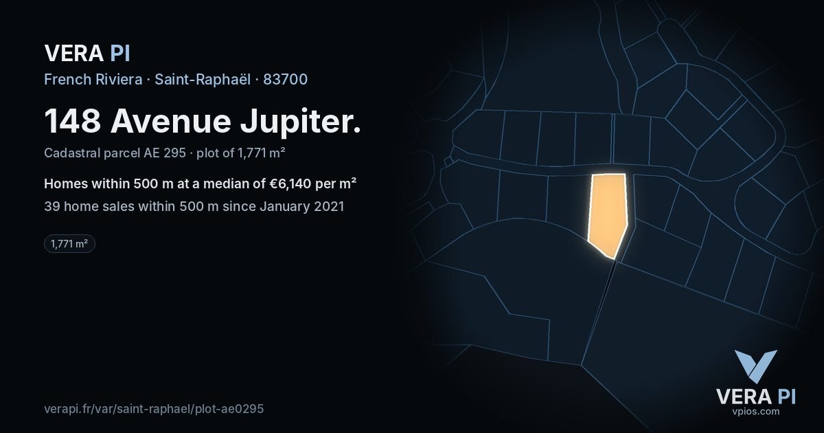148 Avenue Jupiter, Saint-Raphaël at night – the plot lit, the parcels around coloured by the prices near them