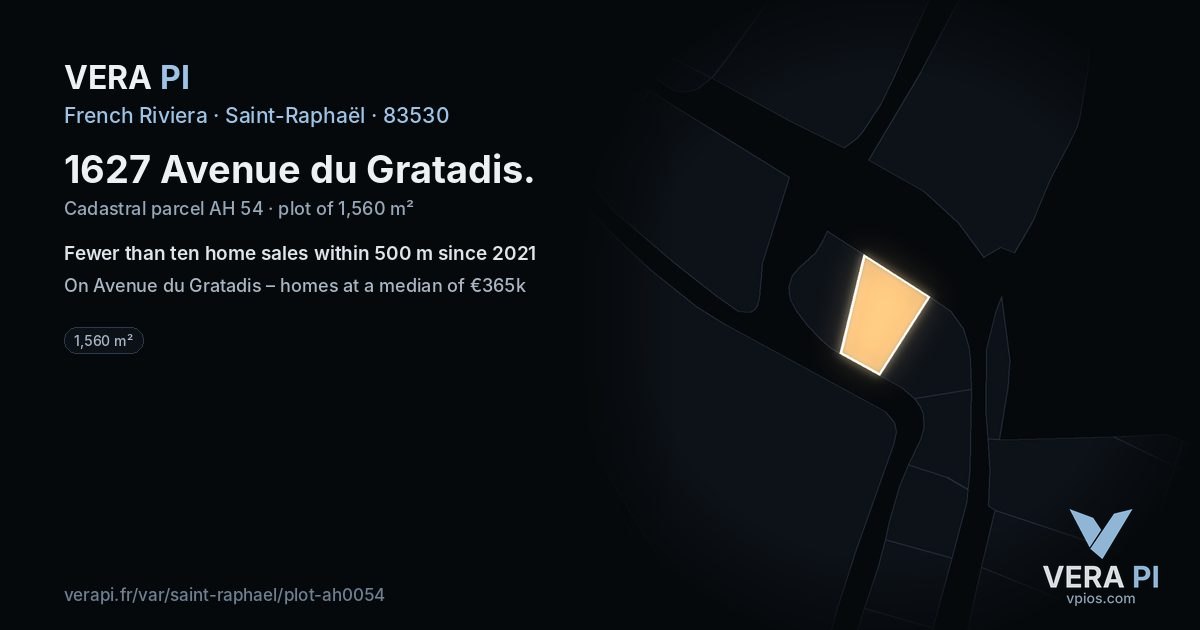 1627 Avenue du Gratadis, Saint-Raphaël at night – the plot lit, the parcels around coloured by the prices near them