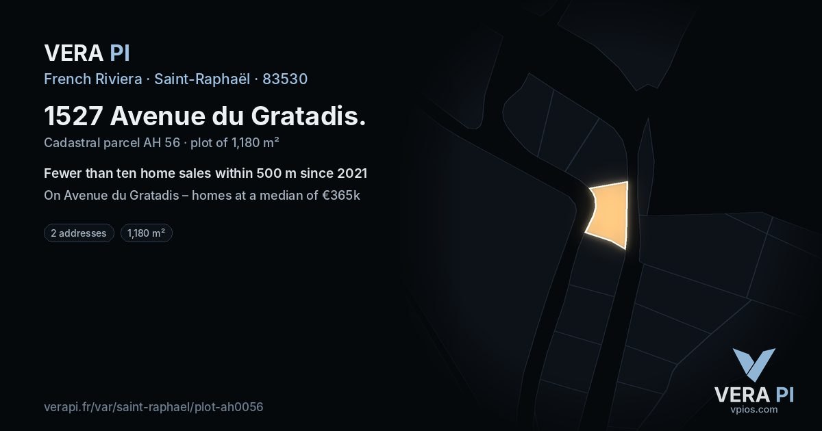 1527 Avenue du Gratadis, Saint-Raphaël at night – the plot lit, the parcels around coloured by the prices near them