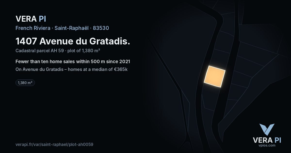 1407 Avenue du Gratadis, Saint-Raphaël at night – the plot lit, the parcels around coloured by the prices near them