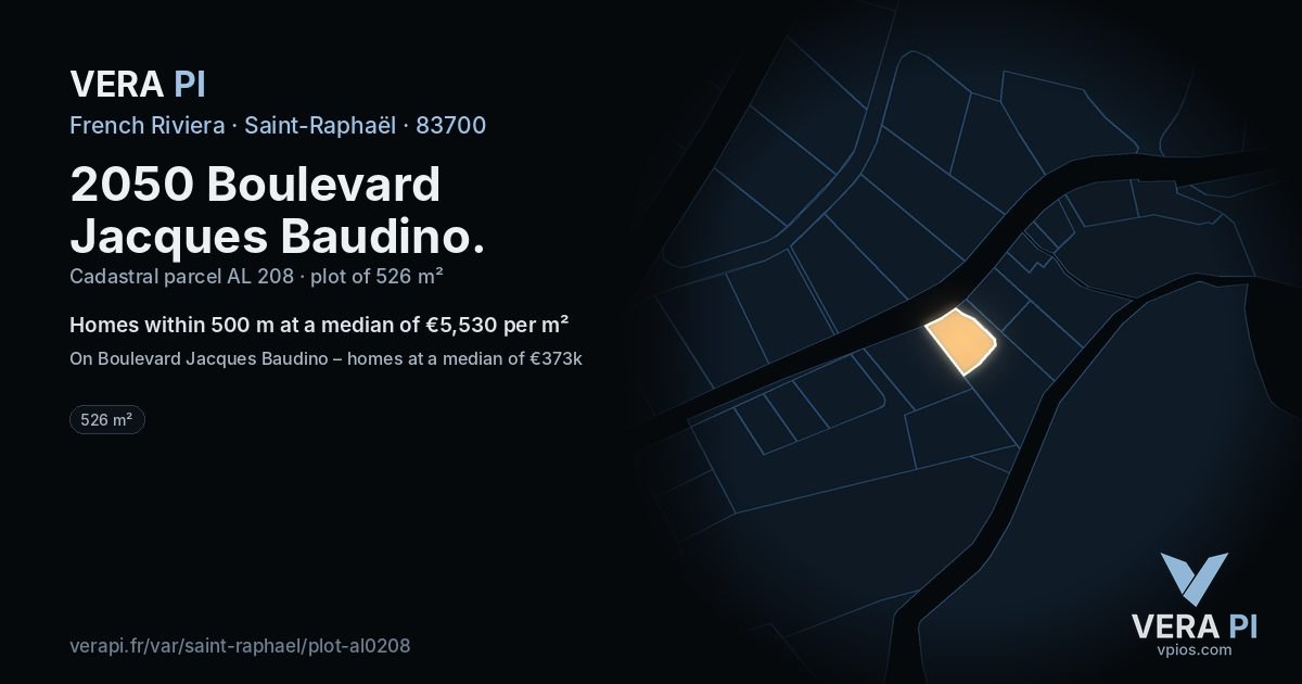 2050 Boulevard Jacques Baudino, Saint-Raphaël at night – the plot lit, the parcels around coloured by the prices near them