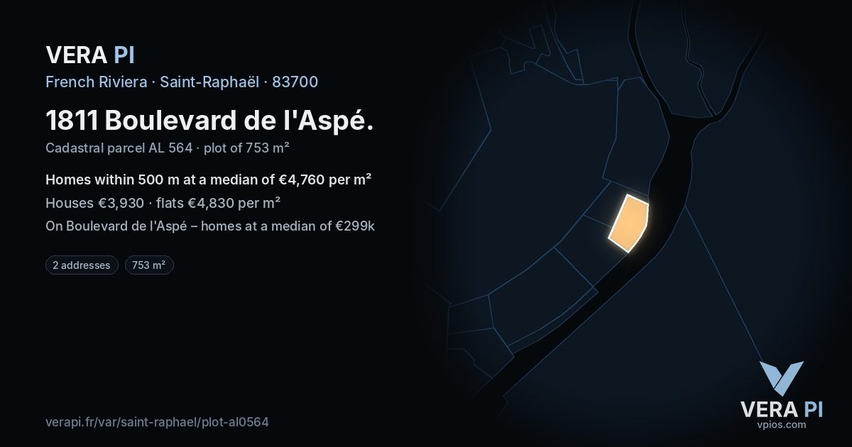 1811 Boulevard de l'Aspé, Saint-Raphaël at night – the plot lit, the parcels around coloured by the prices near them