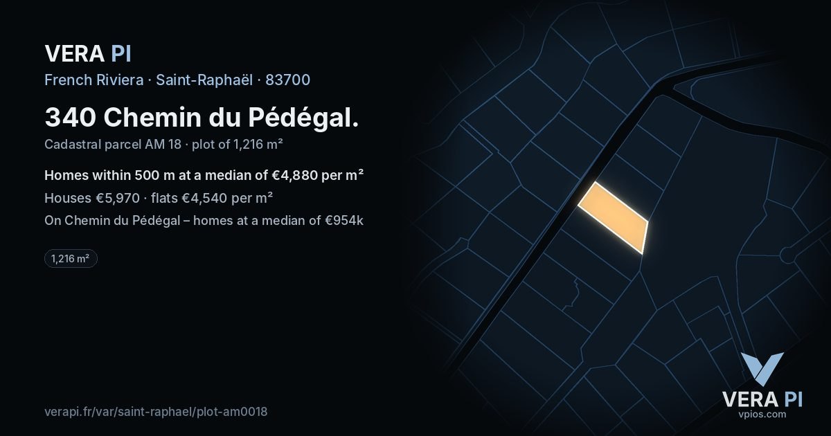 340 Chemin du Pédégal, Saint-Raphaël at night – the plot lit, the parcels around coloured by the prices near them