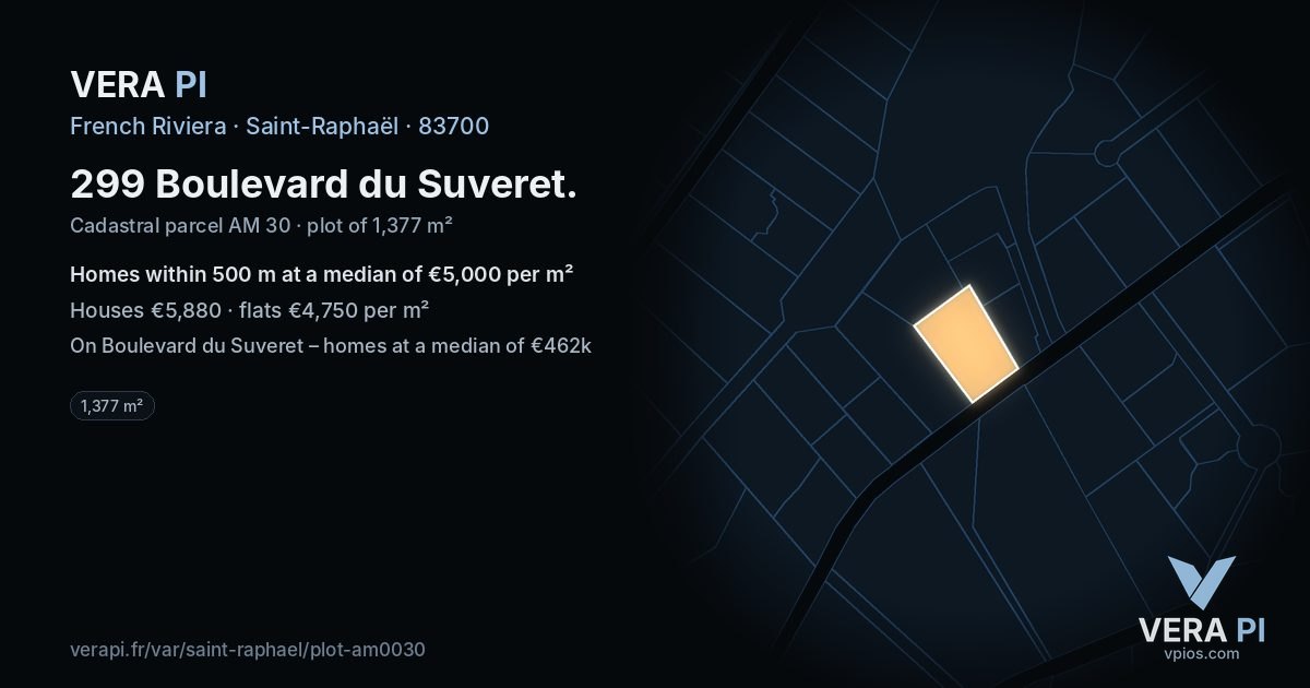 299 Boulevard du Suveret, Saint-Raphaël at night – the plot lit, the parcels around coloured by the prices near them