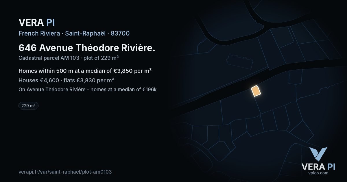 646 Avenue Théodore Rivière, Saint-Raphaël at night – the plot lit, the parcels around coloured by the prices near them