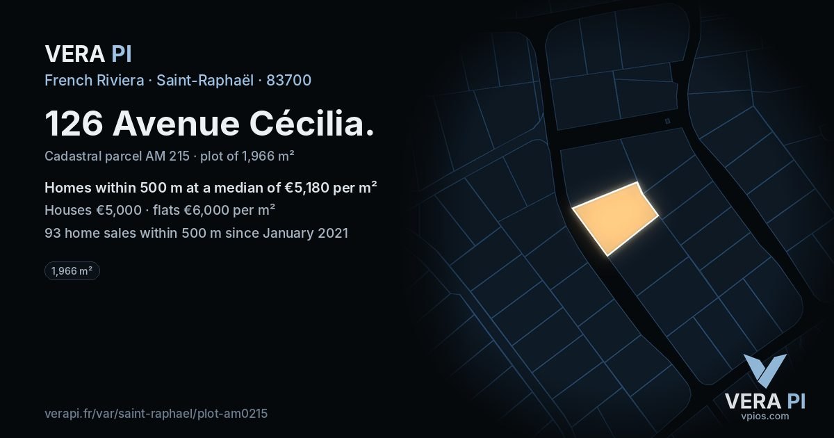 126 Avenue Cécilia, Saint-Raphaël at night – the plot lit, the parcels around coloured by the prices near them