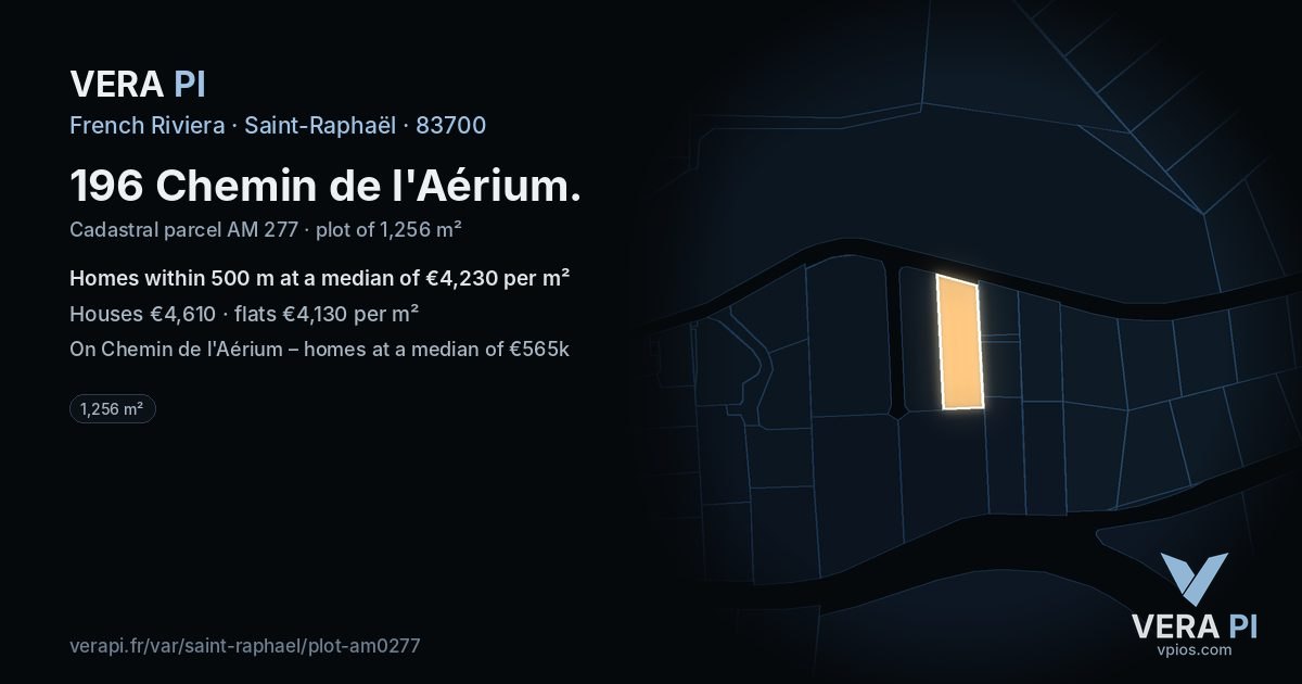 196 Chemin de l'Aérium, Saint-Raphaël at night – the plot lit, the parcels around coloured by the prices near them