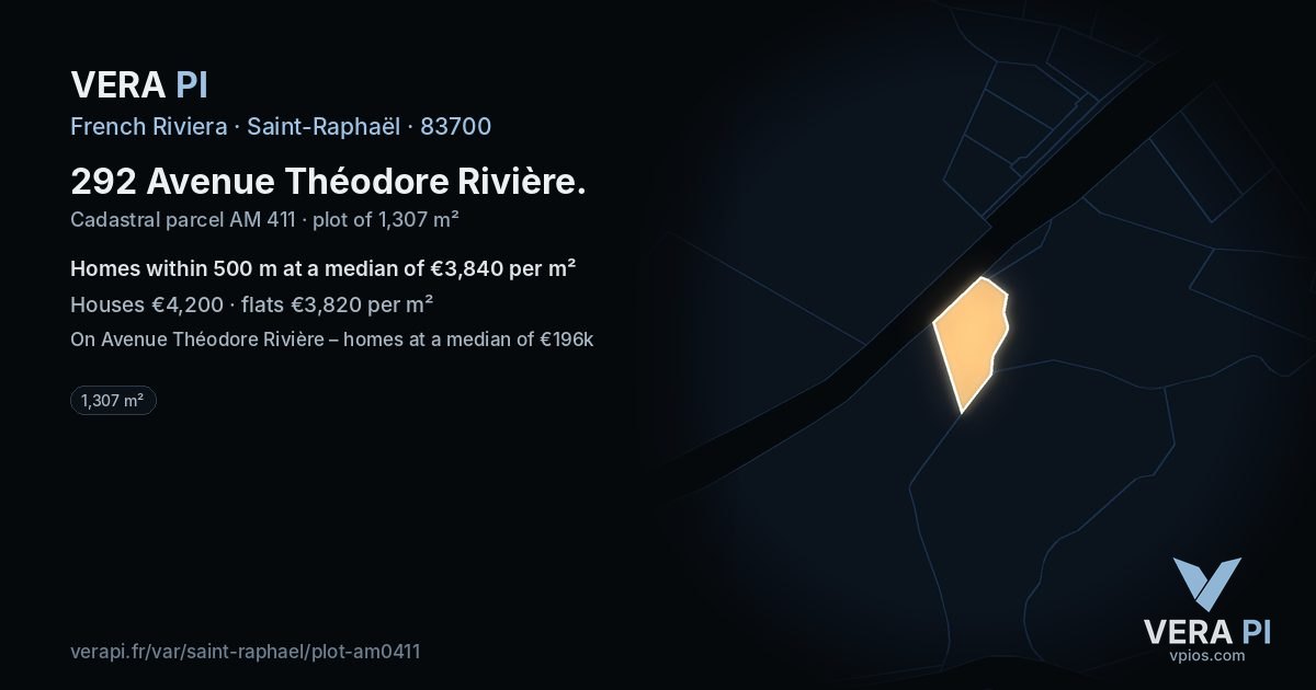 292 Avenue Théodore Rivière, Saint-Raphaël at night – the plot lit, the parcels around coloured by the prices near them