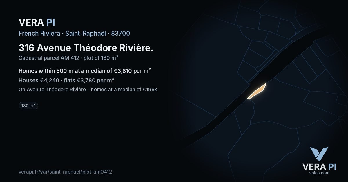 316 Avenue Théodore Rivière, Saint-Raphaël at night – the plot lit, the parcels around coloured by the prices near them