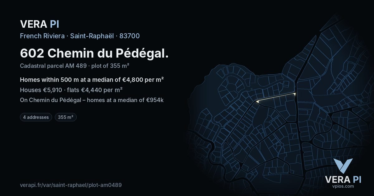 602 Chemin du Pédégal, Saint-Raphaël at night – the plot lit, the parcels around coloured by the prices near them