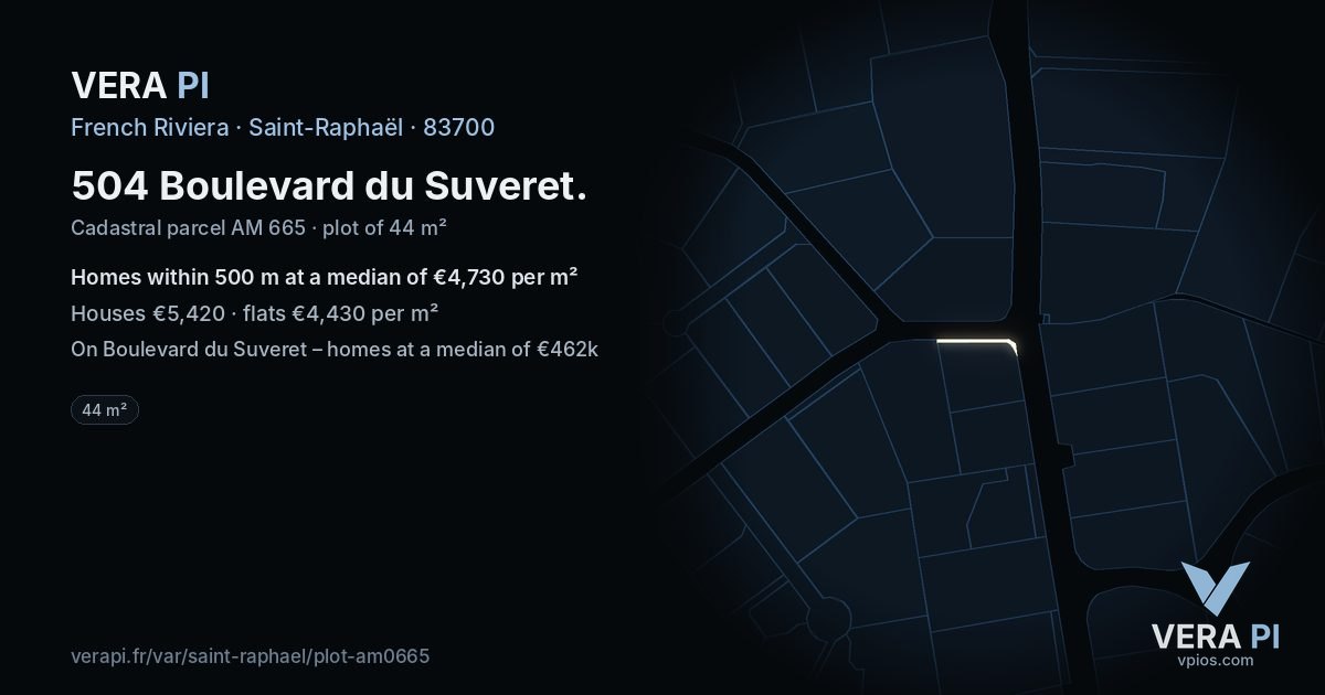 504 Boulevard du Suveret, Saint-Raphaël at night – the plot lit, the parcels around coloured by the prices near them